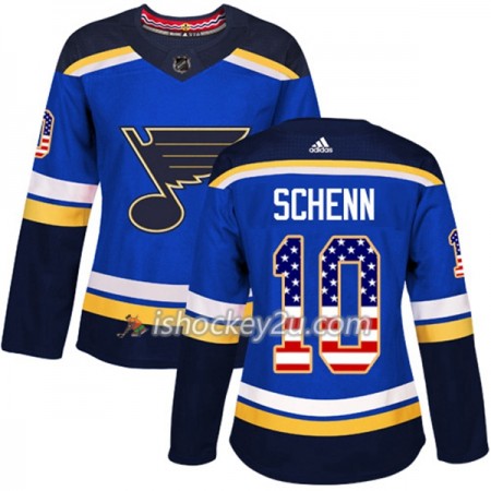 Dame NHL St. Louis Blues Trøje Brayden Schenn 10 Adidas 2017-2018 Blå USA Flag Fashion Authentic